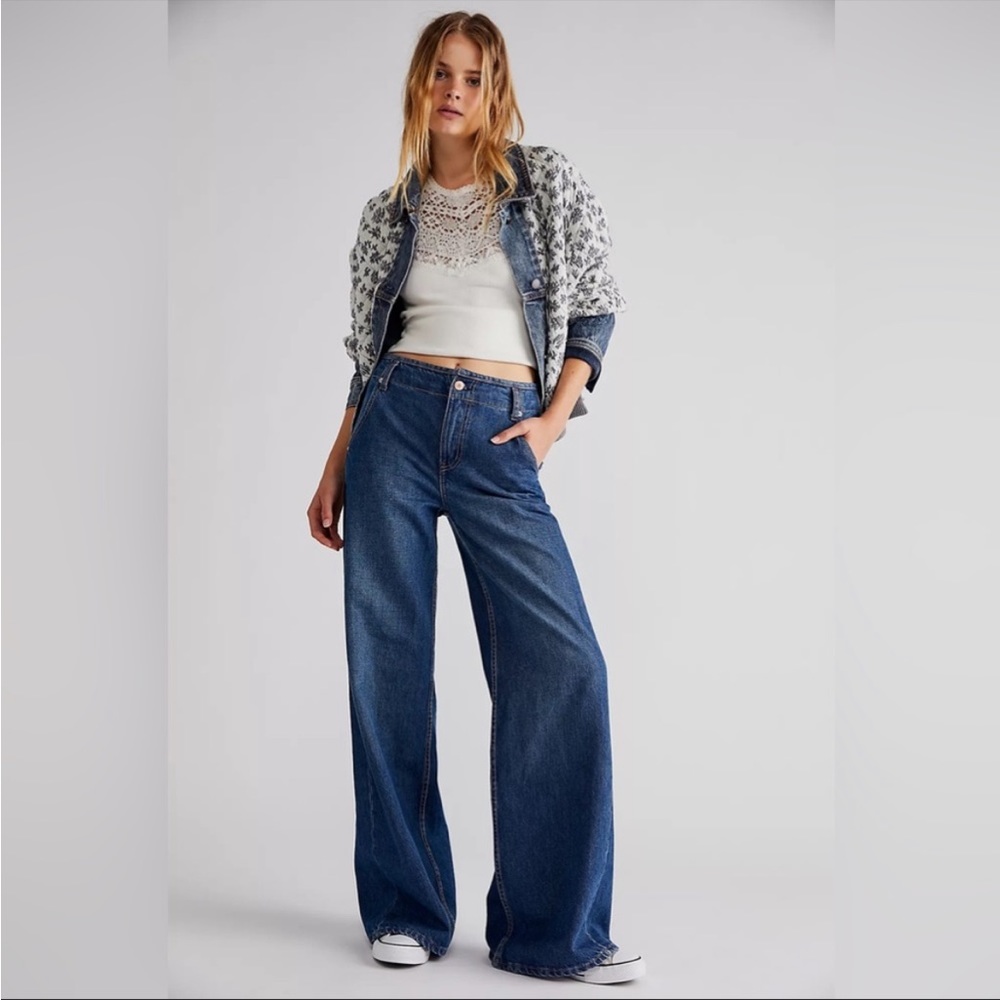 Free People Blue Wide Leg Jeans
